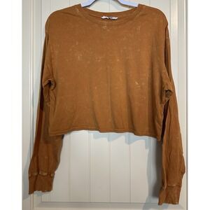 Double Zero Lovely Large Long Sleeve Crop Top t-shirt cotton casual comfort sz L